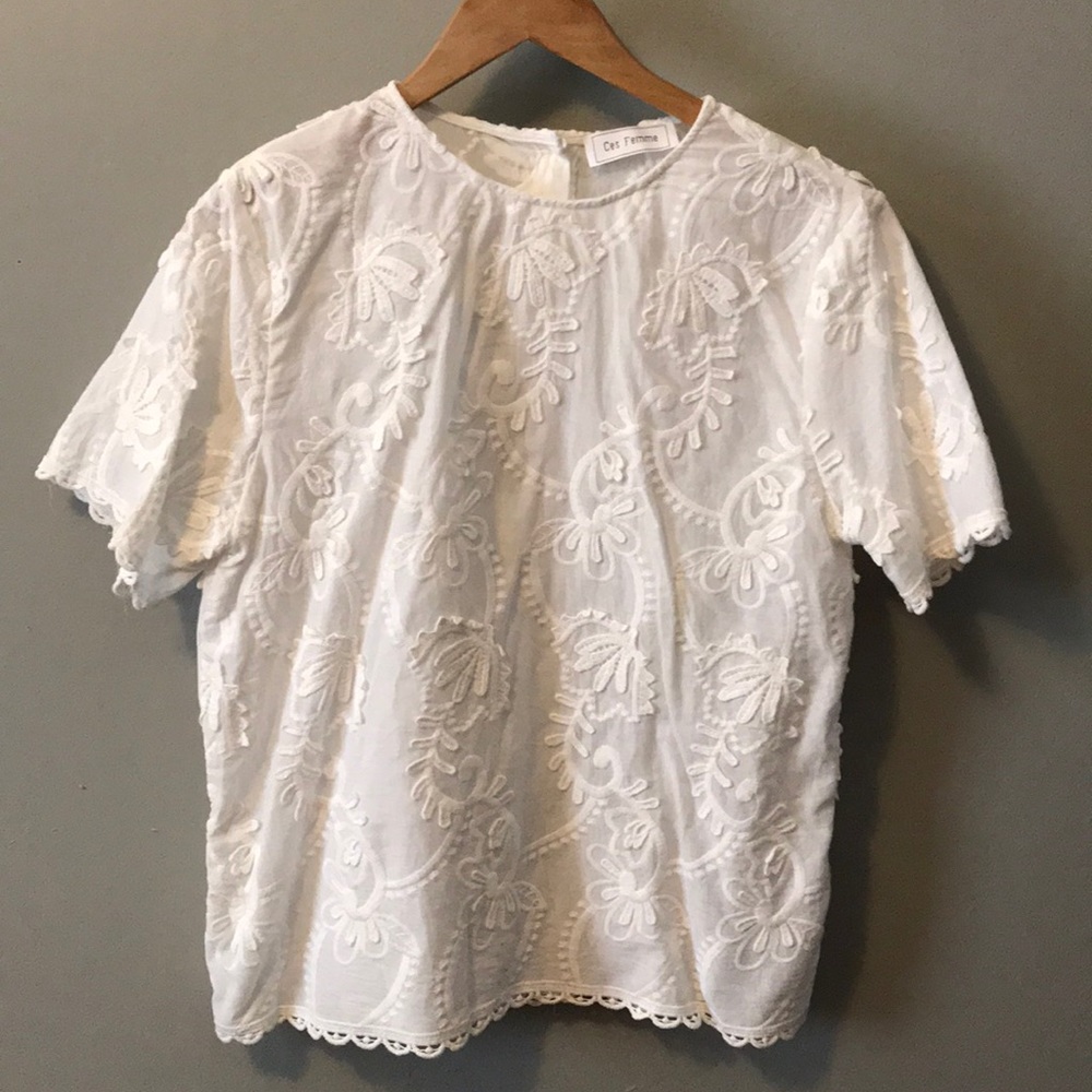 Ivory Embroidered Top with Button Up Back